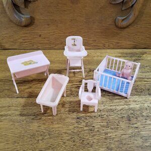 Vintage Renwal Pink Plastic Dollhouse Nursery Furniture Lot #2